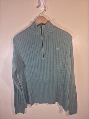 Smartpak 100% Cotton Piper Cable Knit Sweater Jade Med. 1/4 Zip Logo Nautical
